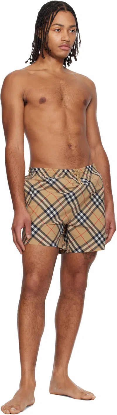 Burberry Men Check Print Bermuda Swimsuit In Brown