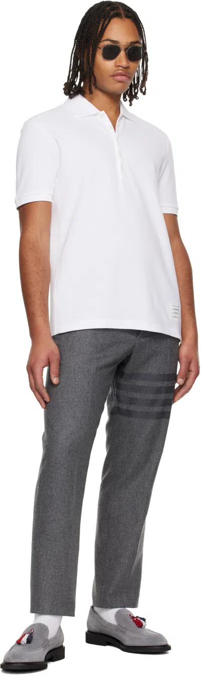Thom Browne White Classic Pique 4-bar Polo In White