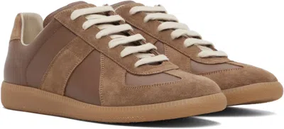 Maison Margiela Brown Suede Panel Low-top Sneakers In Brown