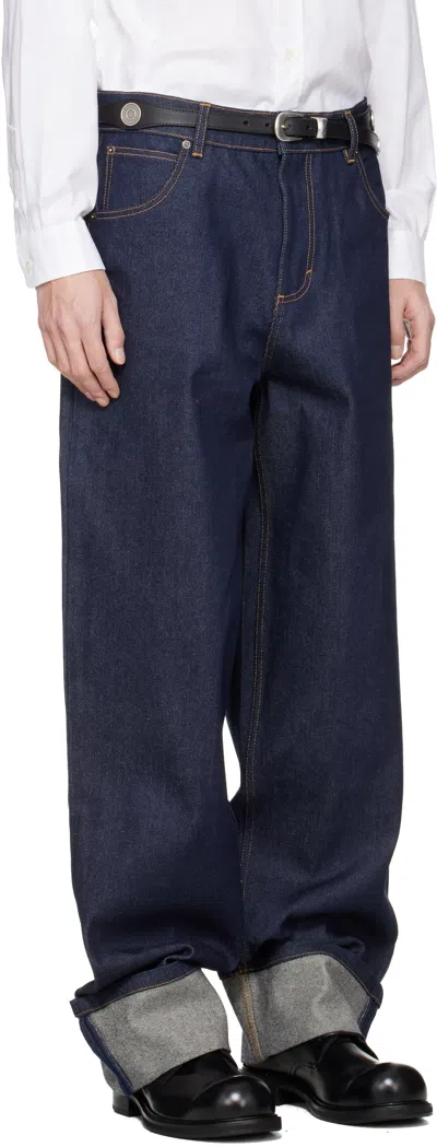 Charles Jeffrey Loverboy Navy Knitted Pocket Loose Fit Jeans In Blue