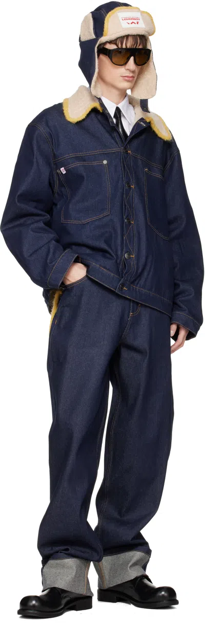 Charles Jeffrey Loverboy Navy Knitted Pocket Loose Fit Jeans In Blue