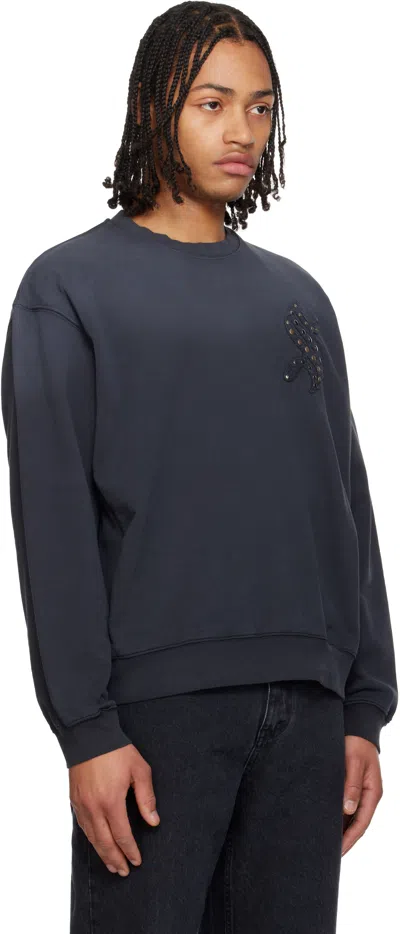 Solid Homme Gray Applique Studded Sweatshirt In Blue