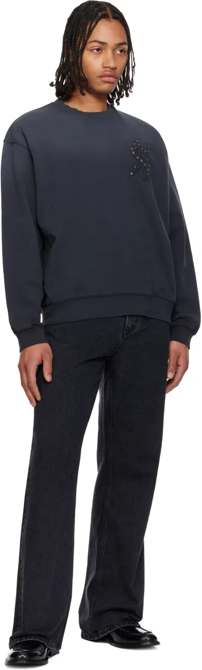 Solid Homme Gray Applique Studded Sweatshirt In Blue
