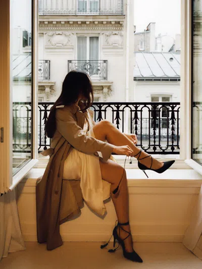 Reformation Julia Tassel Pump Black Satin Lace 7.5 In Black