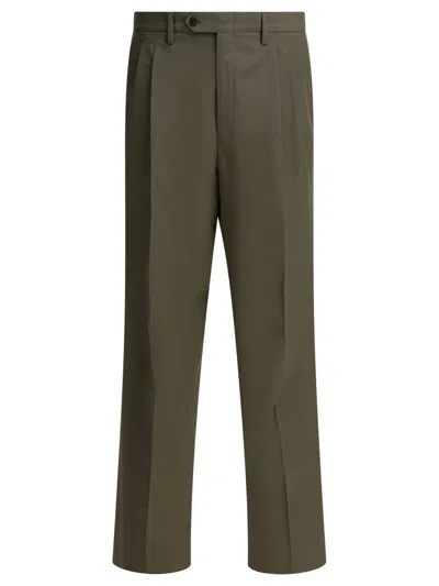 Prada Wide Leg Pants In Wool In Green
