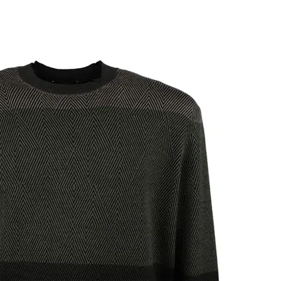 Emporio Armani Virgin Wool Jumper With Micro Jacquard Op-art Diamonds In Black