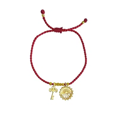 Rize Women's Red / Gold Always Rising Charm Bracelet - Gold Plated & Red Cord In Gold