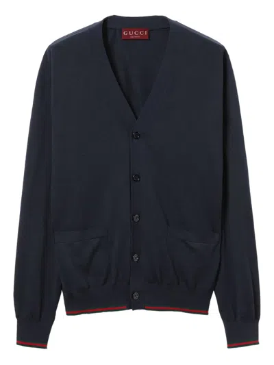 Gucci V-neck Long-sleeved Cardigan In Blue