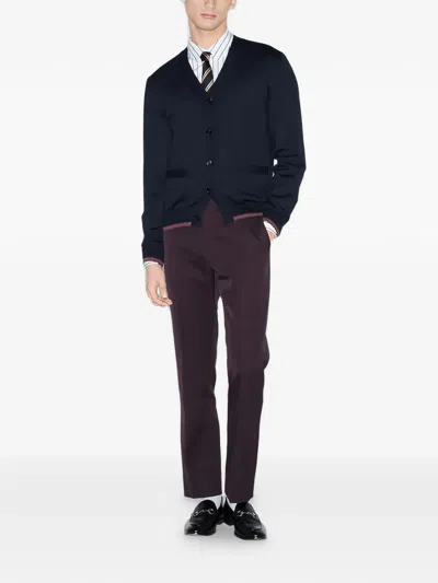 Gucci V-neck Long-sleeved Cardigan In Blue