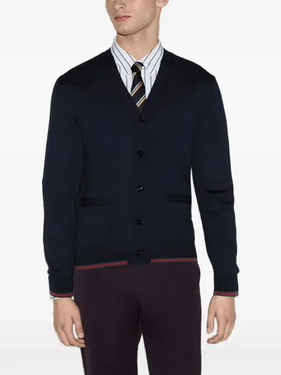Gucci V-neck Long-sleeved Cardigan In Blue