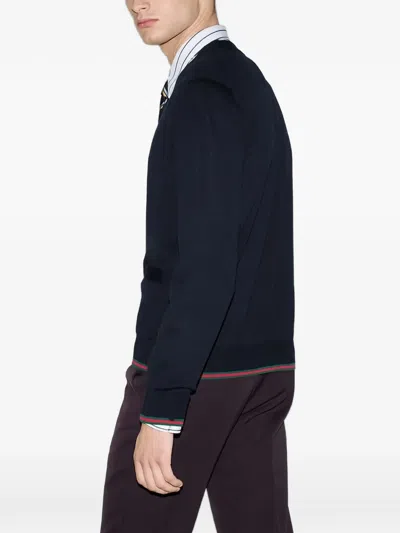 Gucci V-neck Long-sleeved Cardigan In Blue