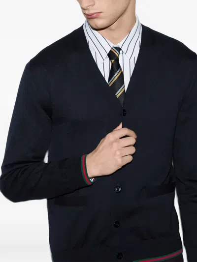 Gucci V-neck Long-sleeved Cardigan In Blue