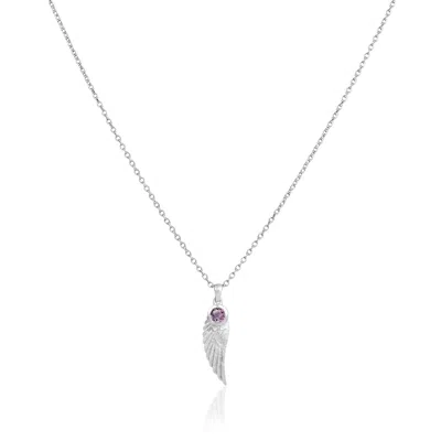 Moon London Women's Angel Wing Amethyst Gemstone Silver Necklace In Metallic