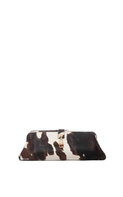 Gabriela Hearst Paola Clutch In Ivory Cognac Multi Pony Hair In Black