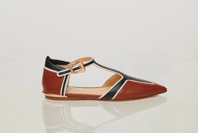 Gabriela Hearst Leya Moto T-strap Flat Shoe In Cognac Multi Leather In Brown