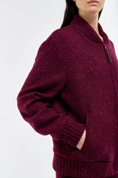 Gabriela Hearst Winslow Bomber In Bordeaux Speckled Cashmere In White