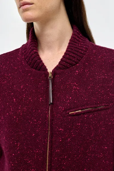 Gabriela Hearst Winslow Bomber In Bordeaux Speckled Cashmere In White
