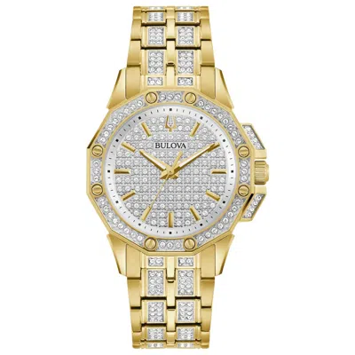 Bulova Crystal Octava Womens Crystal Accent Gold Tone Stainless Steel Bracelet Watch 98l302 In Gold