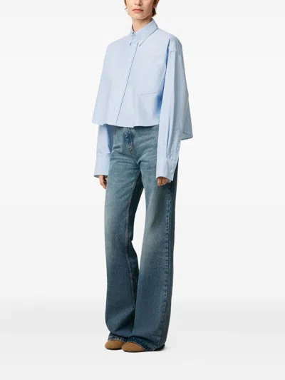 Ami Alexandre Mattiussi Blue Cotton Ami De Coeur Cropped Oversized Shirt Blue