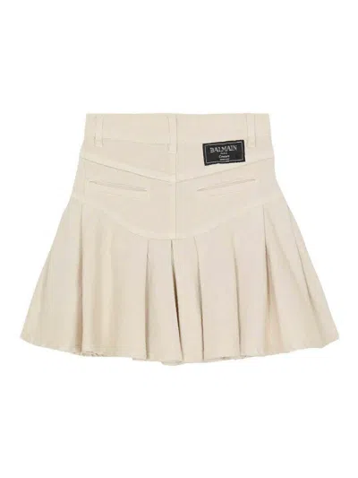 Balmain Pleated Mini Skirt In Brown