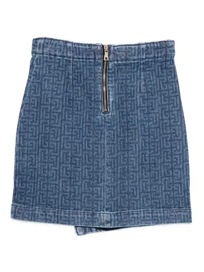 Balmain Button-embellishment Pattern Skirt In Blue