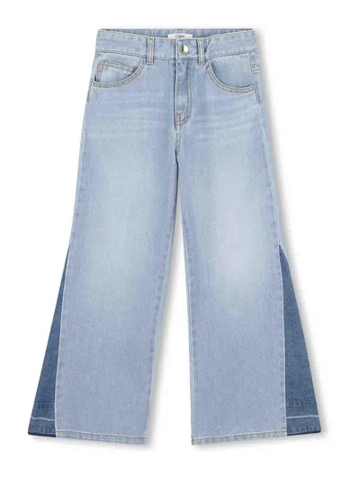 Chloé Patchwork Wide-leg Jeans In Blue