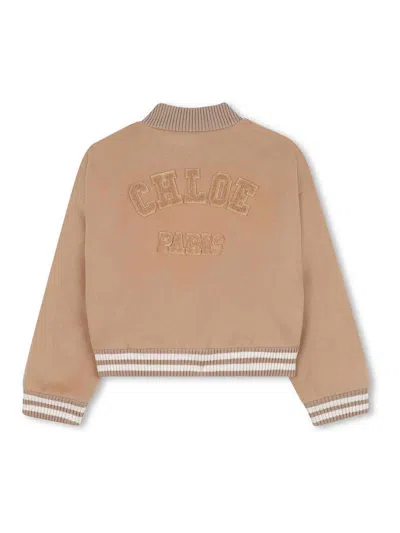 Chloé Peach-pink Wool Blend Bomber Jacket In Brown