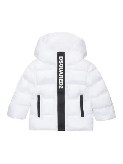 Dsquared2 Long Padded Jacket With Logo In White