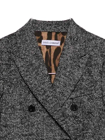 Dolce & Gabbana Herringbone Double-breasted Blazer In Black