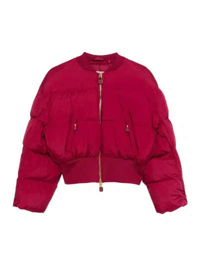 Elisabetta Franchi Quilted Crop Bomber Jacket In Burgundy