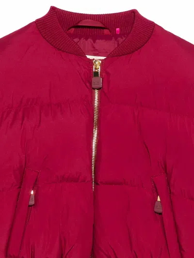 Elisabetta Franchi Quilted Crop Bomber Jacket In Burgundy