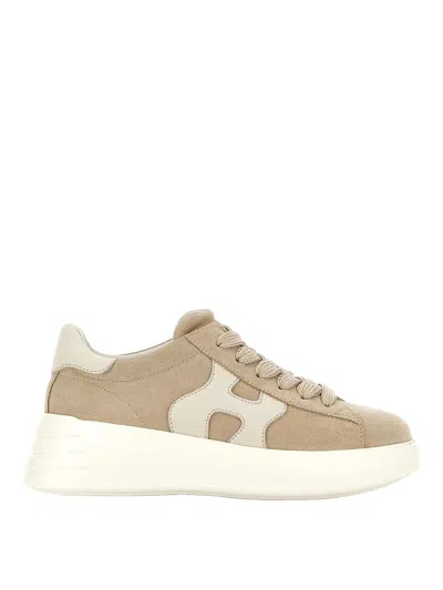 Hogan Leather Sneakers Rebel Panelled Platform Round Suede In White