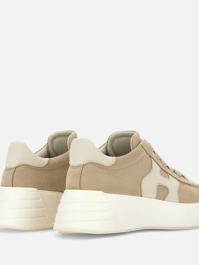 Hogan Leather Sneakers Rebel Panelled Platform Round Suede In White