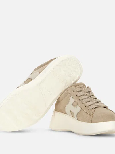 Hogan Leather Sneakers Rebel Panelled Platform Round Suede In White