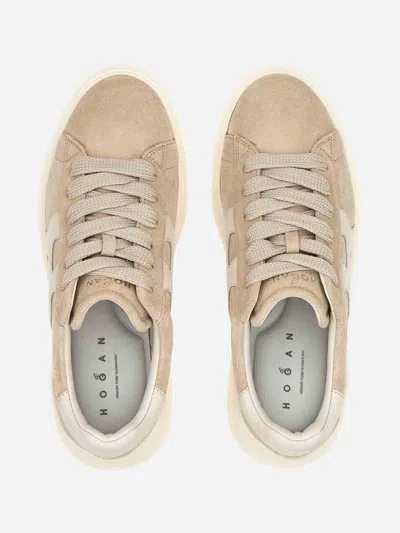 Hogan Leather Sneakers Rebel Panelled Platform Round Suede In White