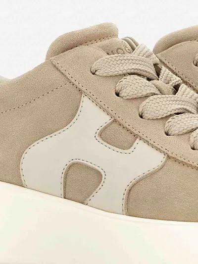 Hogan Leather Sneakers Rebel Panelled Platform Round Suede In White