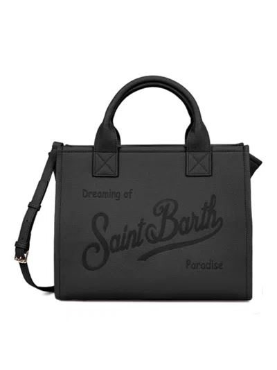 Mc2 Saint Barth Structured Black Handbag With Adjustable Shoulder Strap And Embossed Detailing In Black