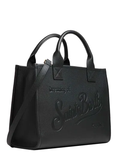 Mc2 Saint Barth Structured Black Handbag With Adjustable Shoulder Strap And Embossed Detailing In Black
