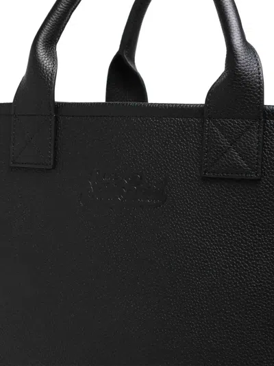 Mc2 Saint Barth Structured Black Handbag With Adjustable Shoulder Strap And Embossed Detailing In Black