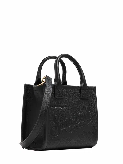Mc2 Saint Barth Structured Handbag With Rectangular Shape And Embossed Detailing In Black
