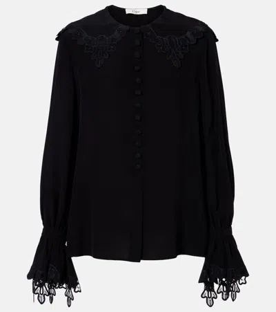 Chloé Embroidered Silk Crêpe De Chine Blouse In Black