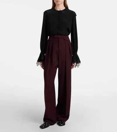 Chloé Embroidered Silk Crêpe De Chine Blouse In Black