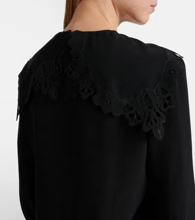Chloé Embroidered Silk Crêpe De Chine Blouse In Black