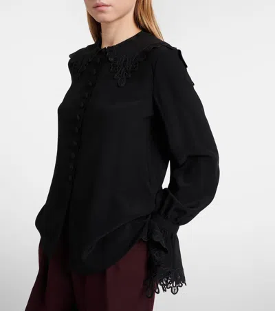Chloé Embroidered Silk Crêpe De Chine Blouse In Black
