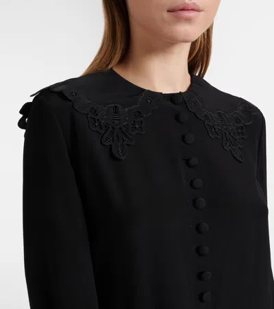 Chloé Embroidered Silk Crêpe De Chine Blouse In Black