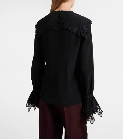 Chloé Embroidered Silk Crêpe De Chine Blouse In Black