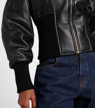 Alaïa Leather Bomber Jacket In Black