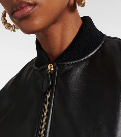 Alaïa Leather Bomber Jacket In Black