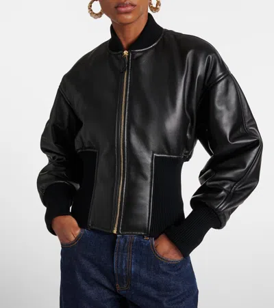Alaïa Leather Bomber Jacket In Black