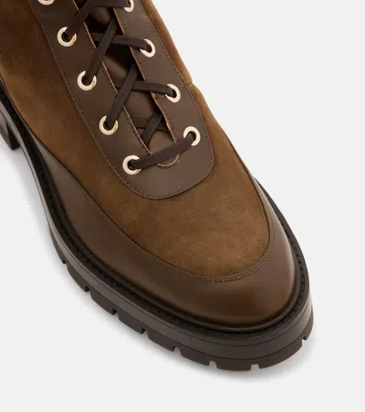 Aquazzura Very Cortina Shearling-trimmed Suede Lace-up Boots In Green